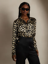 [Leopard] SilkSilky-FR Long Sleeve Lapel Collar Femme Chemise 005