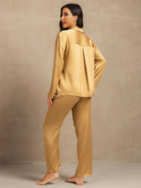 [Tan] SilkSilky-FR 19Momme Manches longues Col Cranté Femme Pyjamas 002