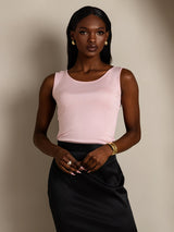 [Rose] SilkSilky-FR Sans manches Col Rond Femme T-Shirt 004
