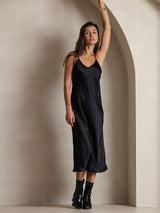 [Noir] SilkSilky-FR Sleeveless V Neck Robes 006