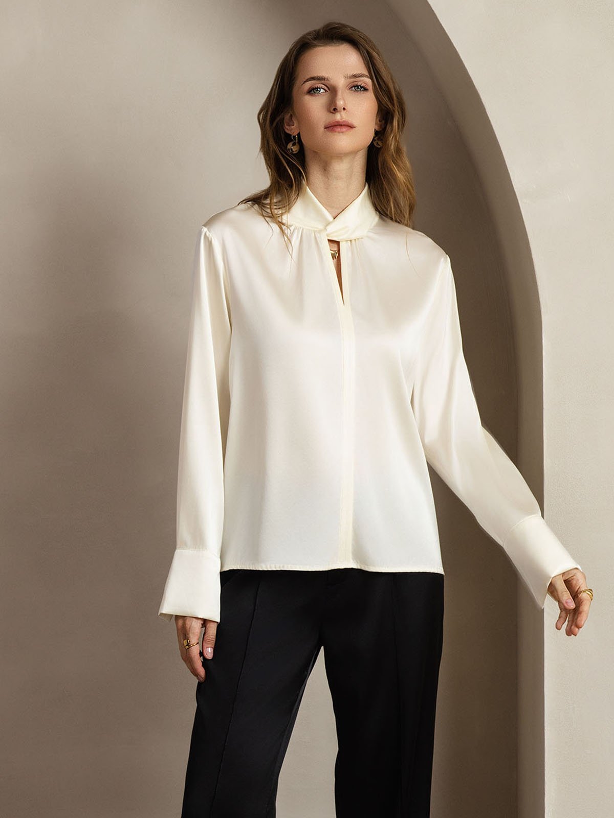 [Ivory] SilkSilky-FR 19Momme Soie Womens Shirt 009