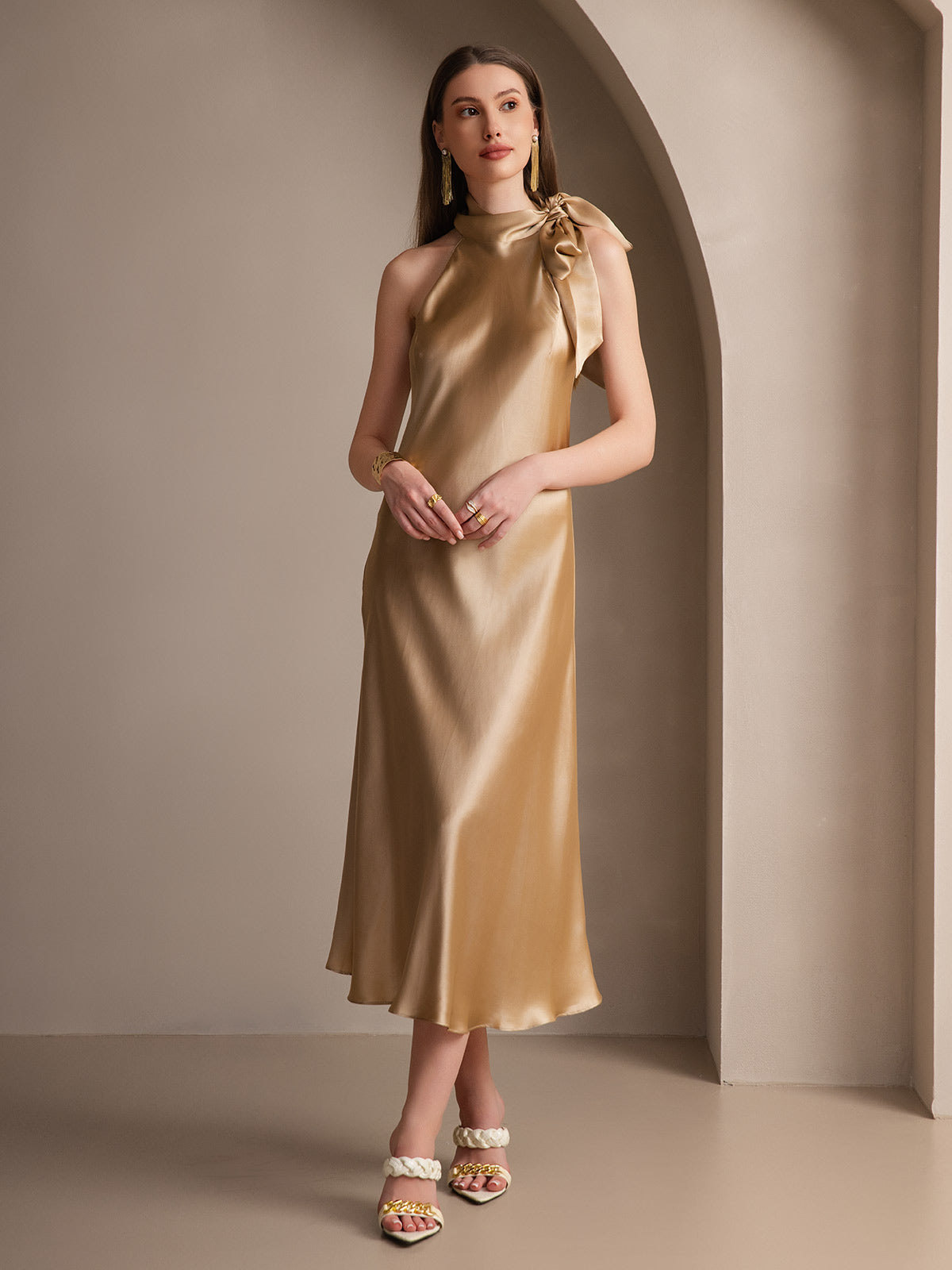 [Champagne] SilkSilky-FR 19Momme Soie Dress 001