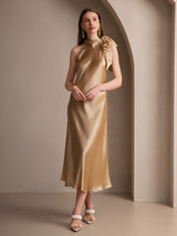 [Champagne] SilkSilky-FR Sleeveless Tie Neck Robes 001