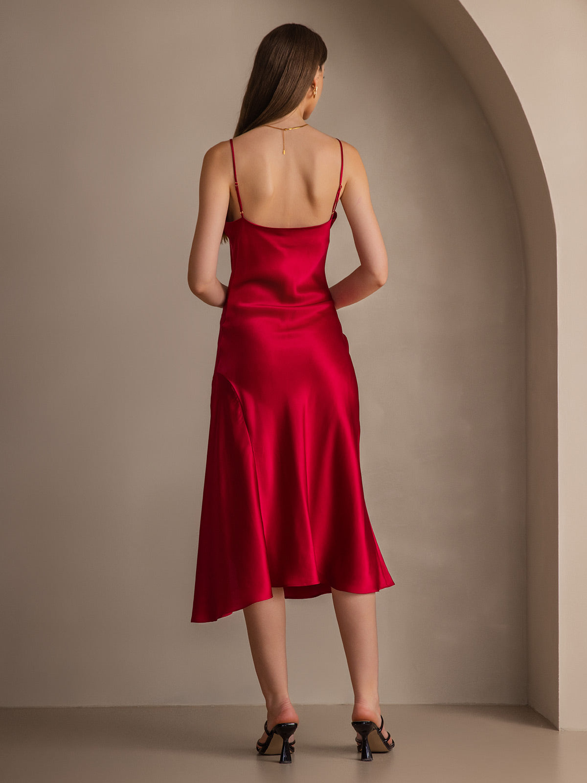 [Rouge Vineux] SilkSilky-FR Fines Brides Col Bénitier Robes 002