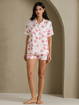 [Rouge À Lèvres Blanc] SilkSilky-FR Short Sleeve Notch Collar Femme Pyjamas 005