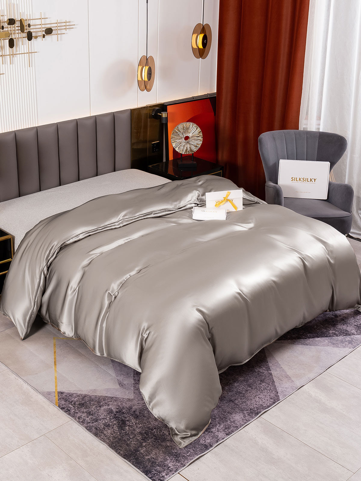 SilkSilky FR 19Momme Pure Soie Duvet Cover Gris 004