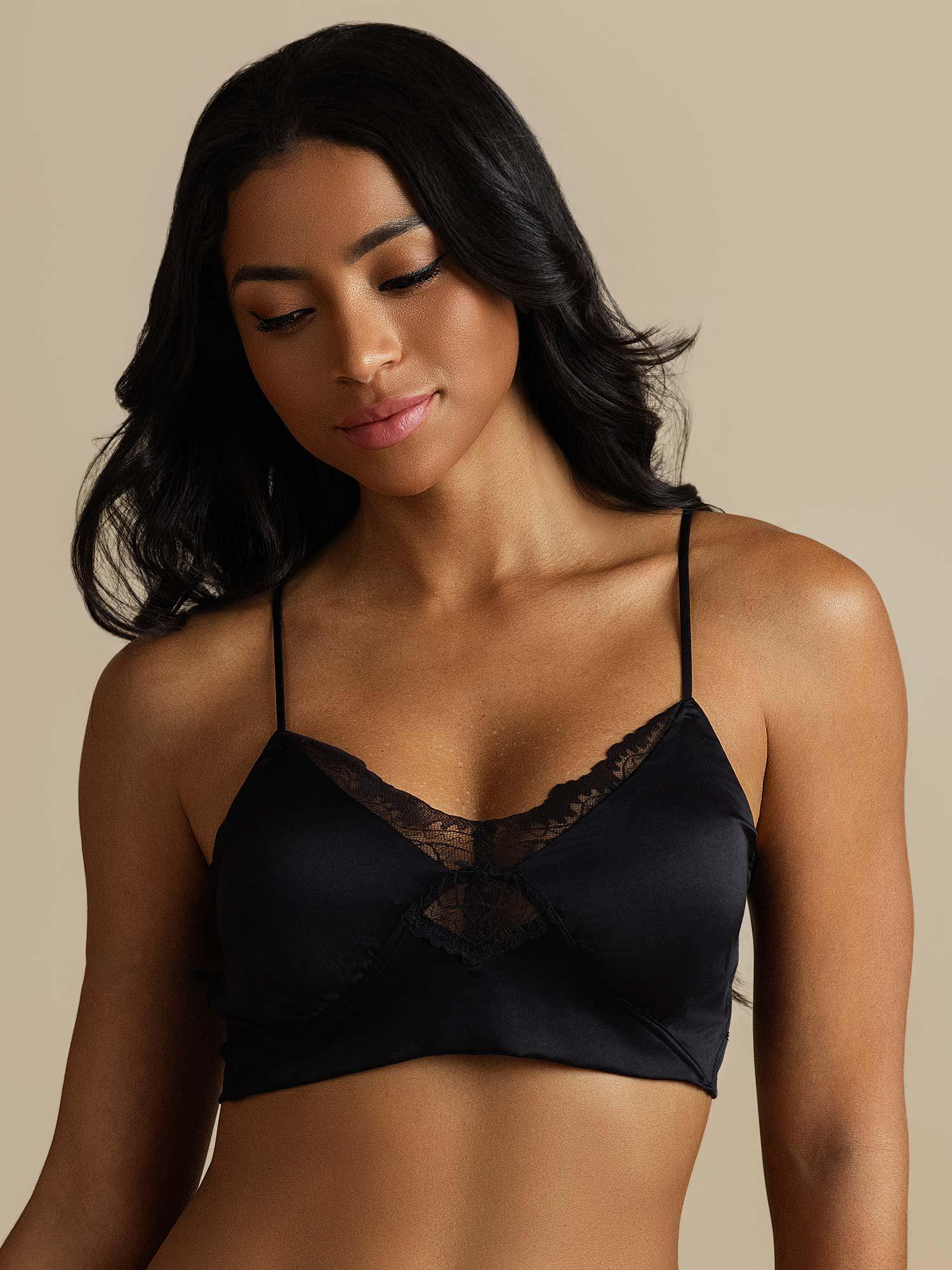 [Noir] SilkSilky-FR Soie Bra 001