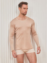 [Beige] SilkSilky-FR Long Sleeve Round Neck Homme T-Shirt 004