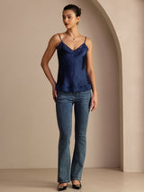 [Bleu Foncé] SilkSilky-FR Spaghetti Strap V Neck Top À Fines Brides 006