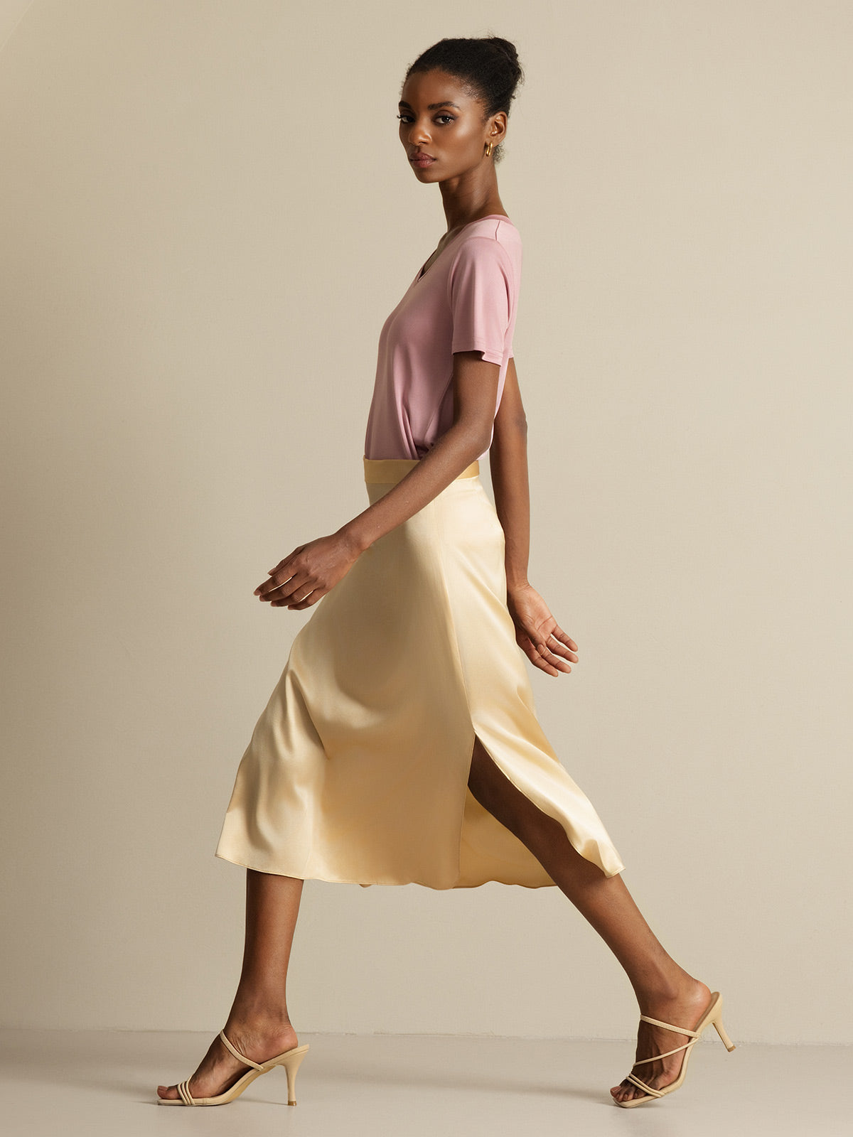 [Champagne] SilkSilky-FR 19Momme Soie Skirt 004