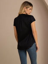 [Noir] SilkSilky-FR Short Sleeve Blouse 002