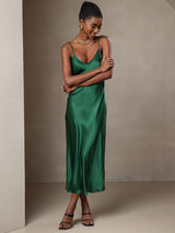 [Vert] SilkSilky-FR Sleeveless V Neck Robes 005