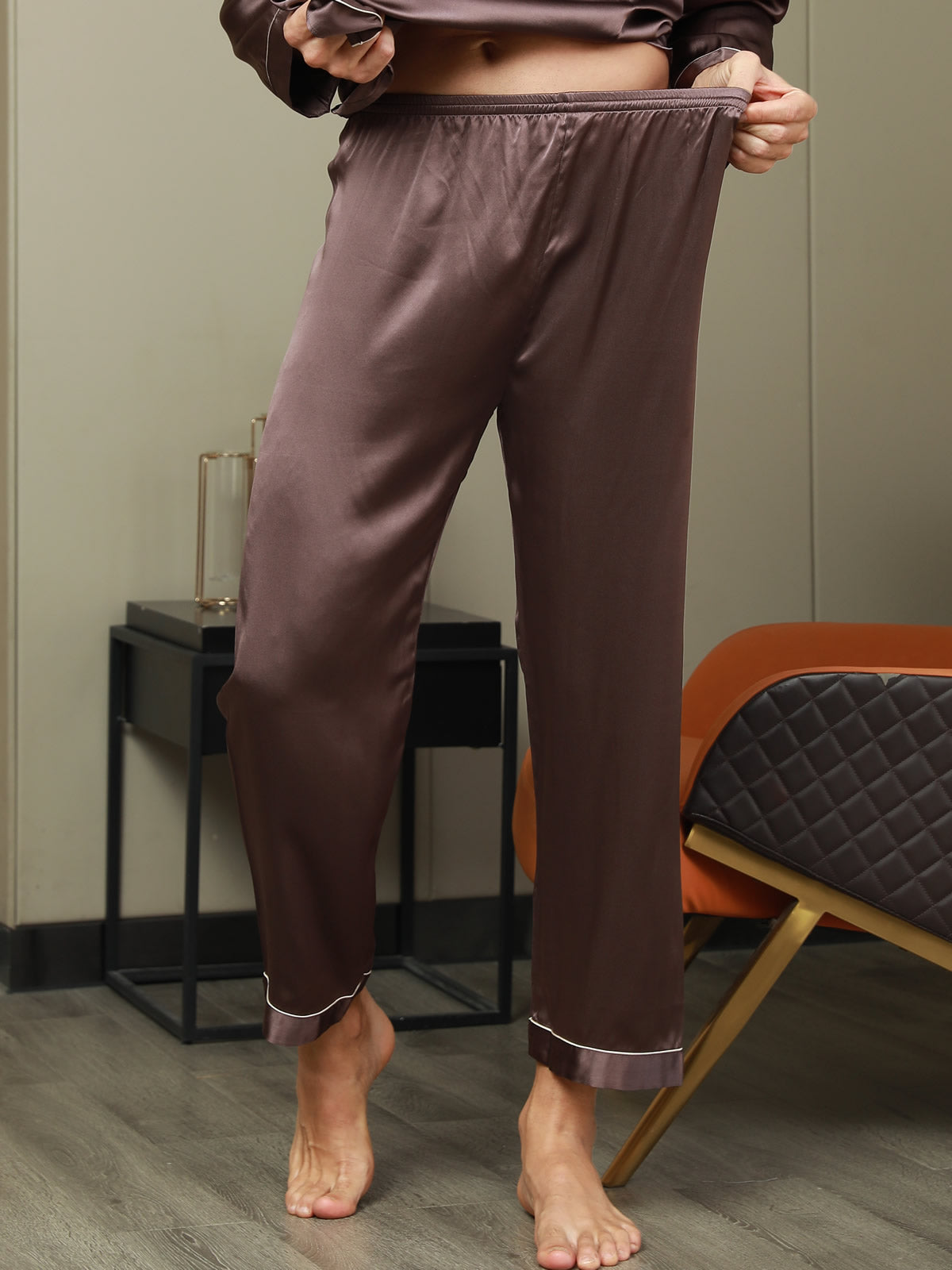 [Café] SilkSilky-FR Pure Soie Mens Sleep Bottoms 004