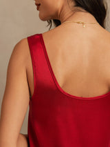 [Rouge Vineux] SilkSilky-FR 19Momme Sans manches Encolure Dégagée Femme Pyjamas 002