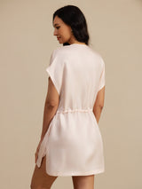 [Rose] SilkSilky-FR 18Momme Mancheron Col Henley Robes 002
