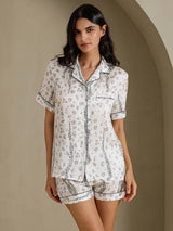 [Léopard Blanc] SilkSilky-FR Short Sleeve Notch Collar Femme Pyjamas 001