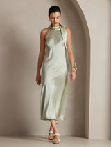 [Vert Clair] SilkSilky-FR Sleeveless Tie Neck Robes 001