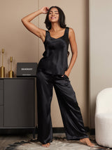 [Noir] SilkSilky-FR Sans manches Col Carré Ensemble Camisole 001