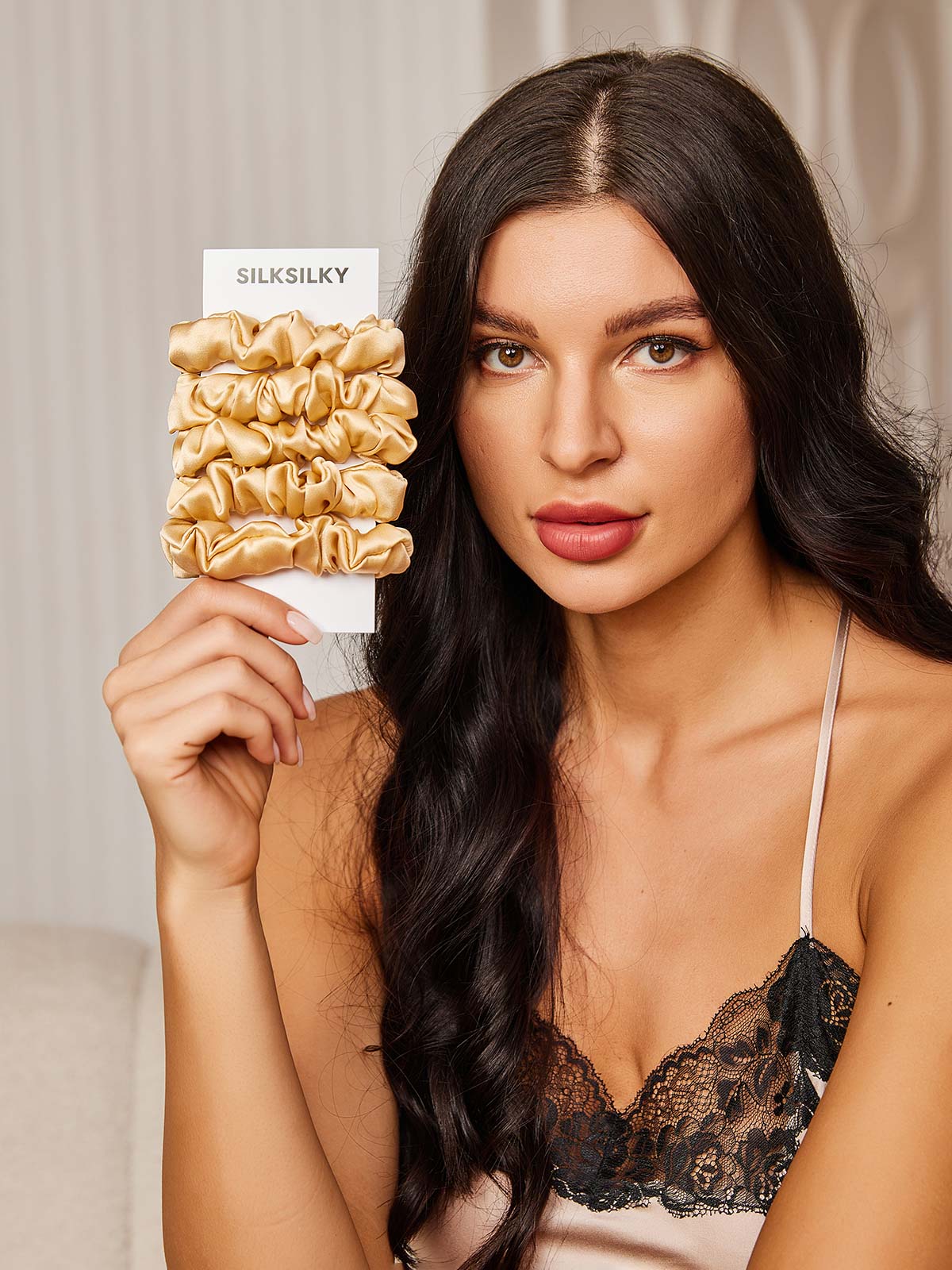 [Champagne] SilkSilky-FR 19Momme Pure Soie Scrunchie 001