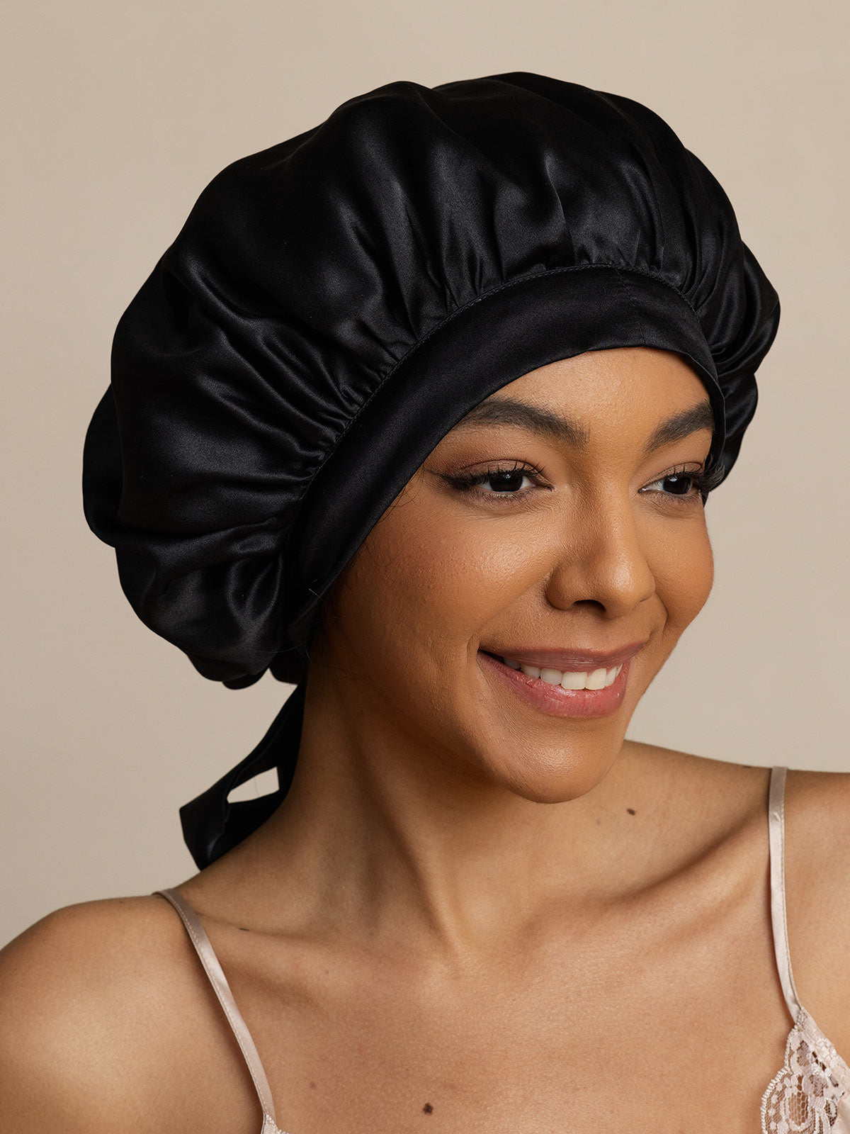 [Noir] SilkSilky-FR Pure Soie Sleep Cap 005