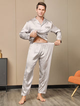 [Gris] SilkSilky-FR Manches longues Col Cranté Homme Pyjamas 005