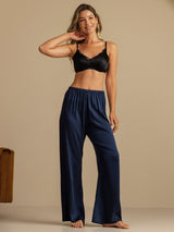 [Bleu Foncé] SilkSilky-FR 19Momme Women's Sleep Pants 008