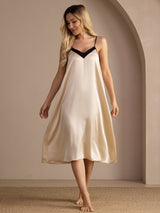 [Beige Riz] SilkSilky-FR Spaghetti Strap V Neck Chemises de nuit 001