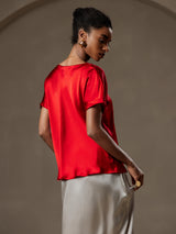 [Rouge Vineux] SilkSilky-FR Short Sleeve Boat Neck Femme T-Shirt 002