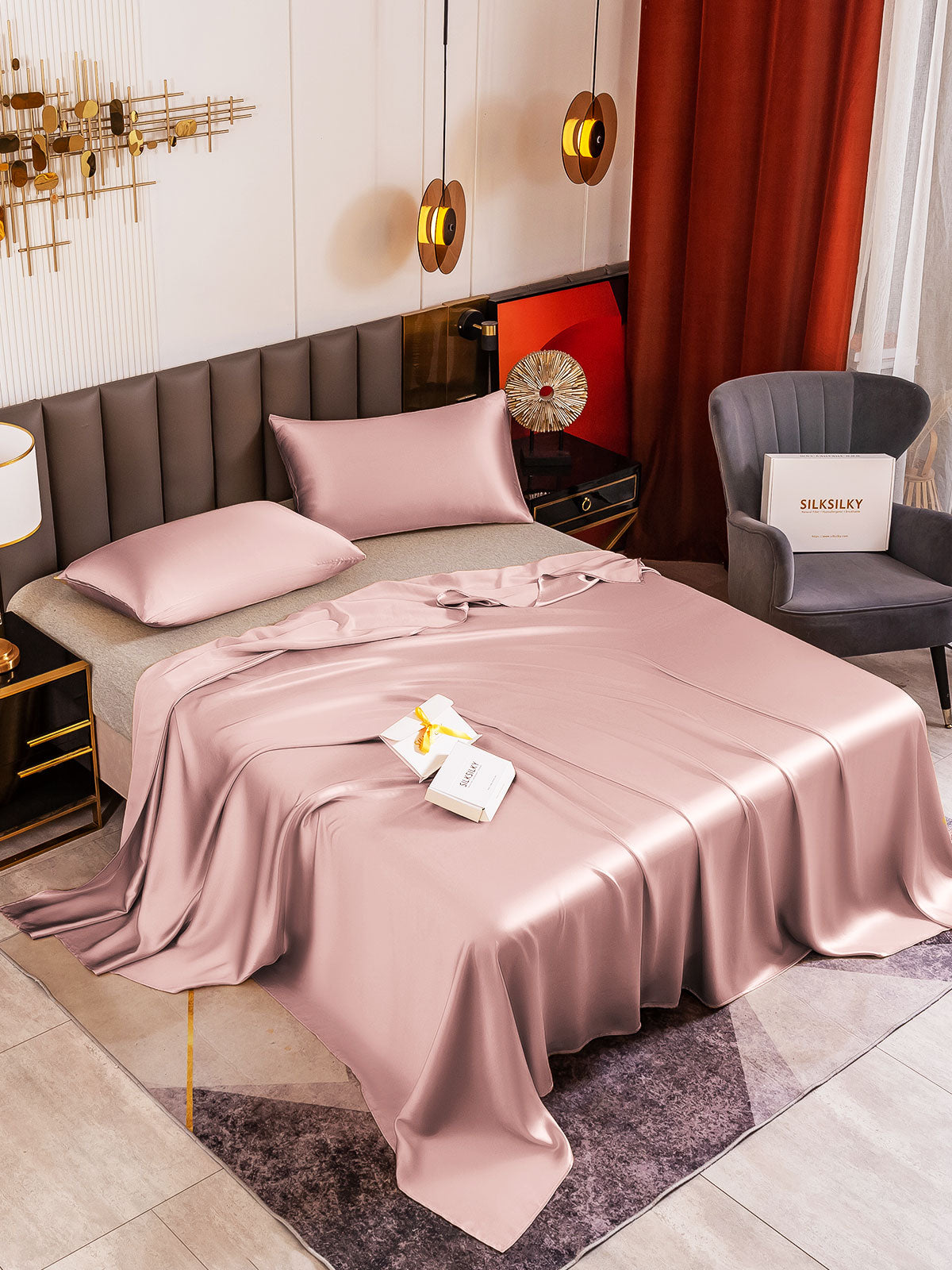 [Mauve Pâle] SilkSilky-FR 19Momme Pure Soie Bedding Set 001