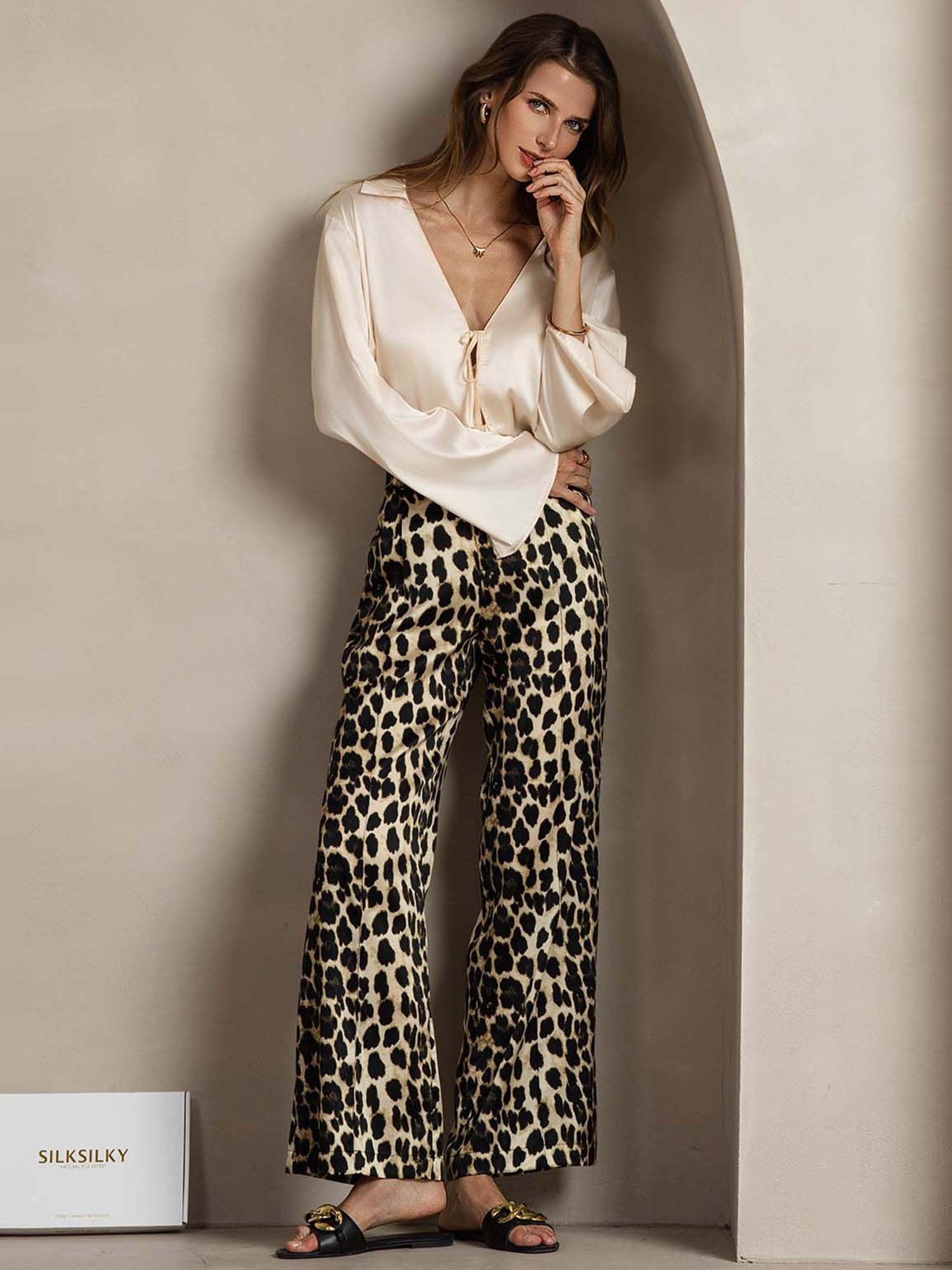 [Leopard] SilkSilky-FR 19Momme Soie Womens Pants 005