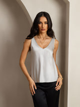 [Argent] SilkSilky-FR Sleeveless V Neck Top À Fines Brides 003