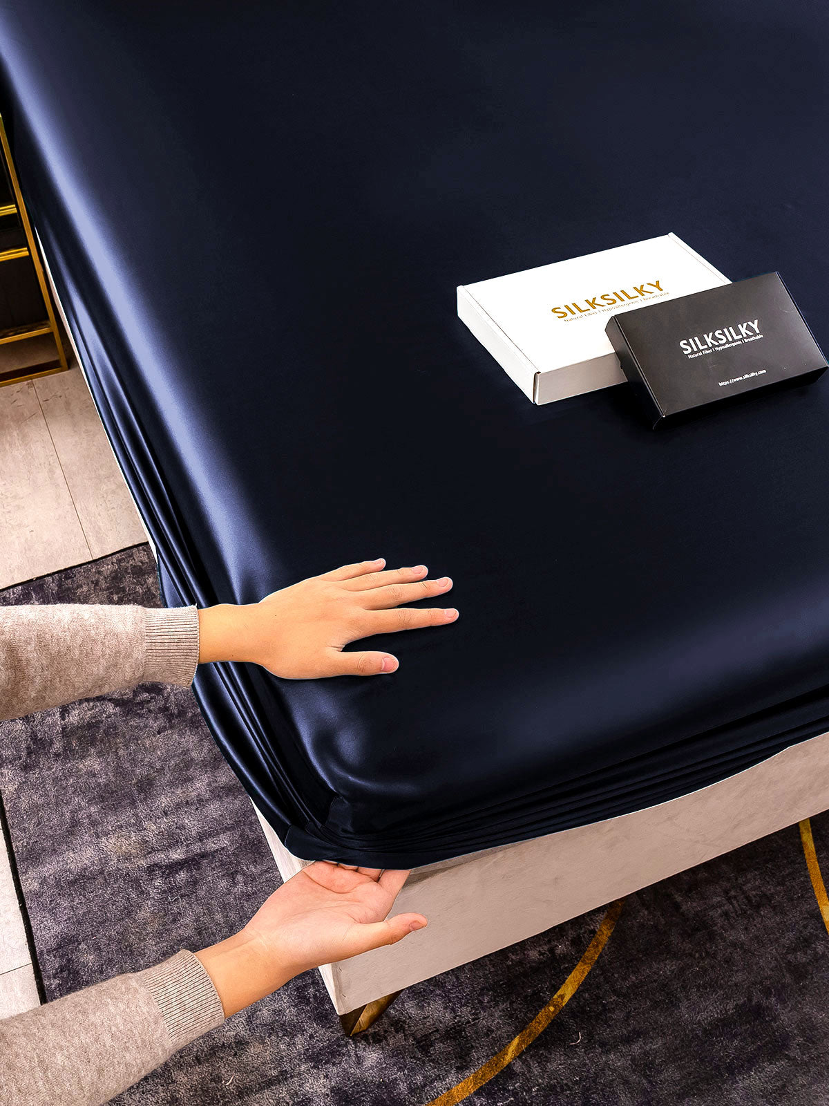 [Bleu Foncé] SilkSilky-FR 25Momme Pure Soie Sheet 006