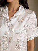 [Fleurs Crème] SilkSilky-FR Short Sleeve Notch Collar Femme Pyjamas 004