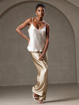 [Beige] SilkSilky-FR Spaghetti Strap V Neck Top À Fines Brides 003