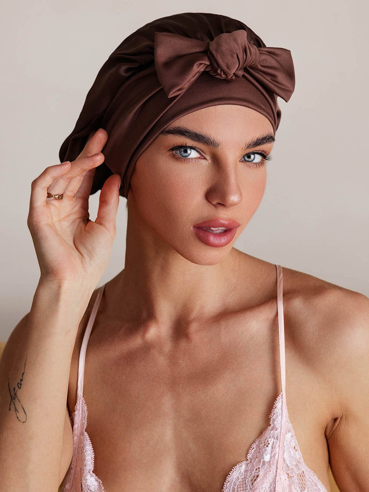 SilkSilky-FR Soie Sleep Cap Café 003