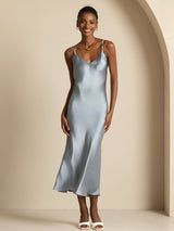 [Bleu Grisâtre] SilkSilky-FR Sleeveless V Neck Robes 007
