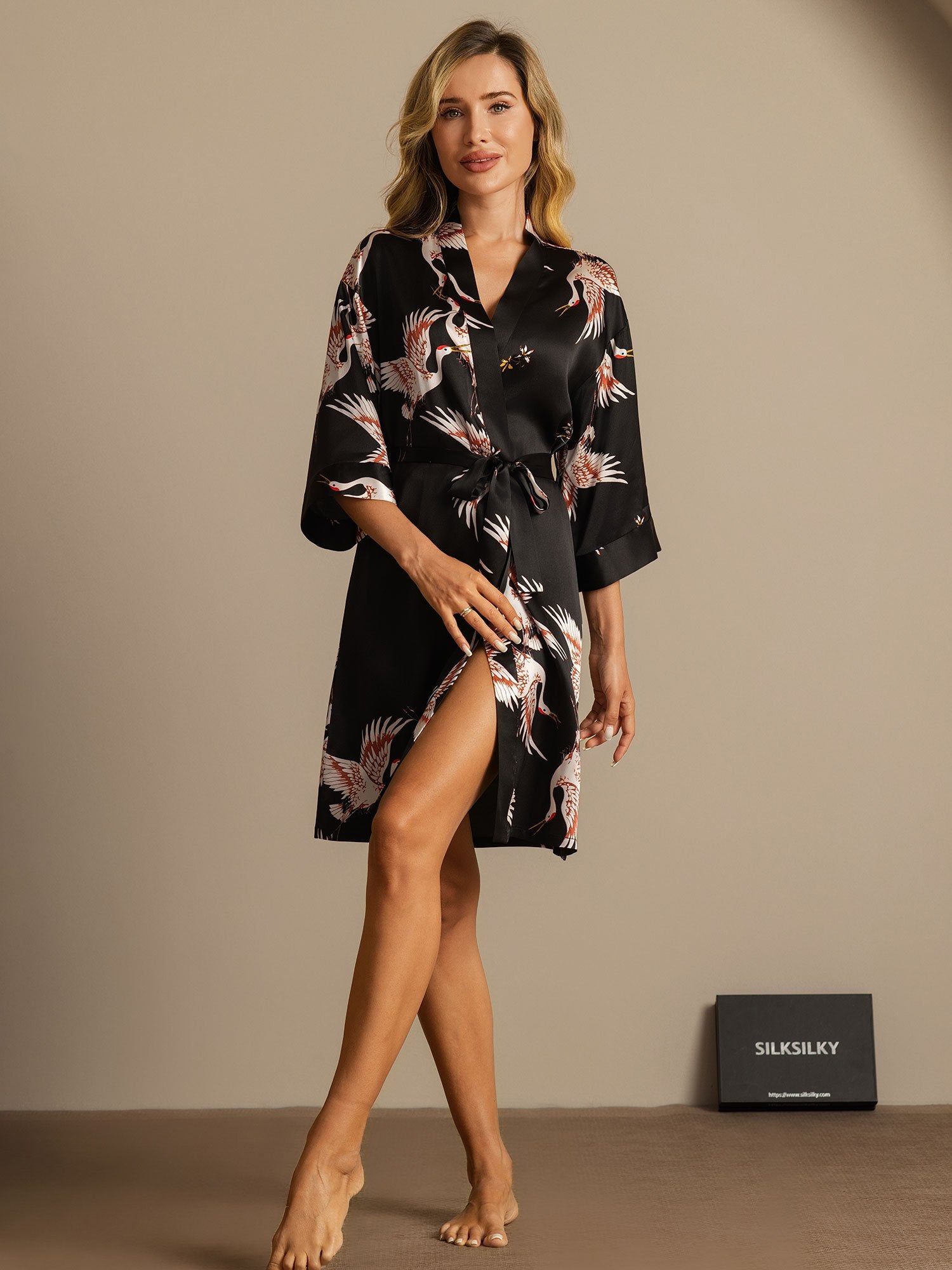 [Noir] SilkSilky-FR 19Momme Soie Womens Robe 003