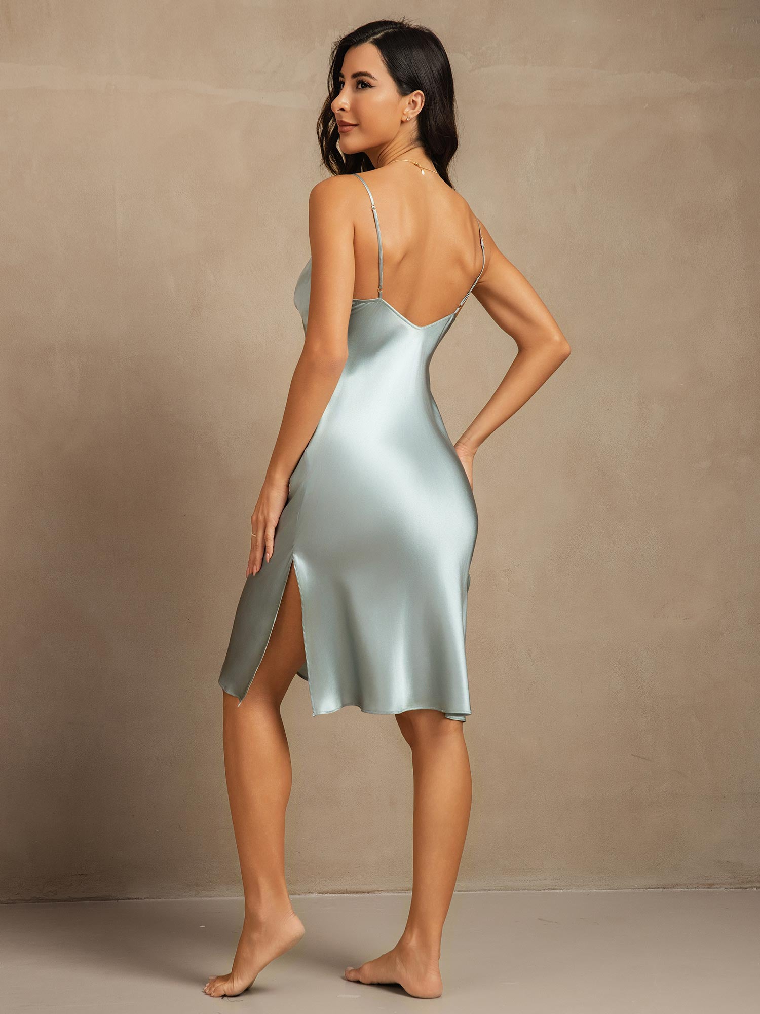 [Bleu Clair] SilkSilky-FR Pure Soie Dress 002