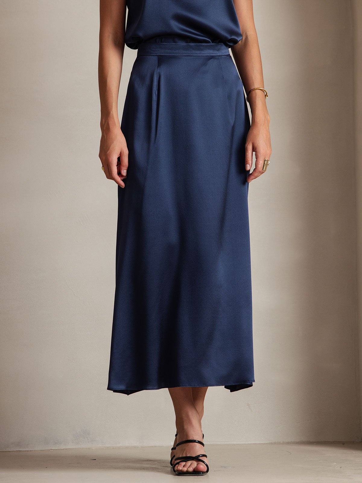 [Bleu Foncé] SilkSilky-FR 19Momme Soie Skirt 003