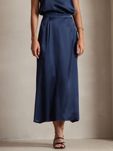 [Bleu Foncé] SilkSilky-FR 19Momme Jupes 003