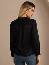 [Noir] SilkSilky-FR Long Sleeve Blouse 002