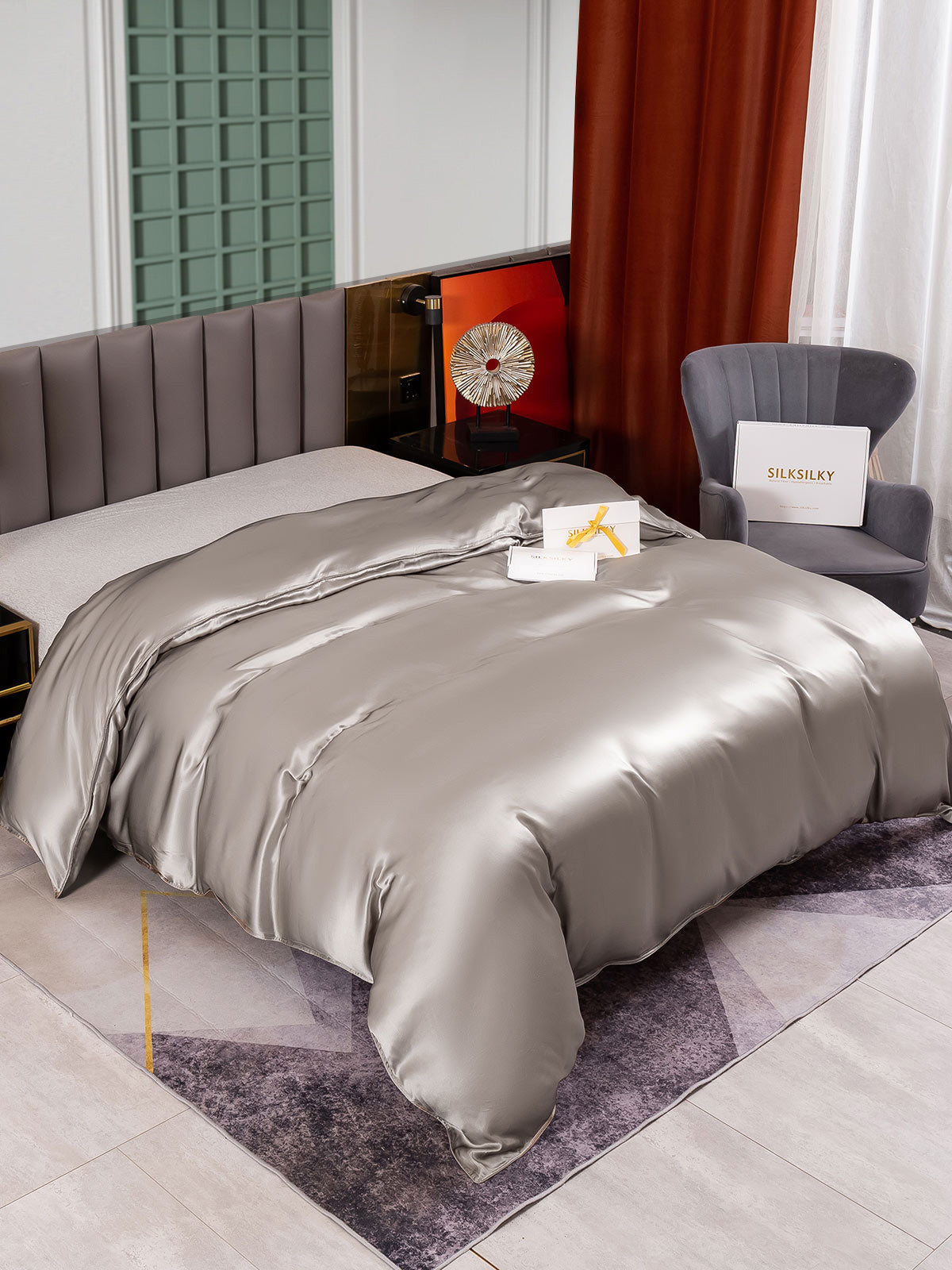 SilkSilky-FR 25Momme Pure Soie Duvet Cover Gris 002