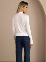 [Blanc] SilkSilky-FR Long Sleeve Blouse 002
