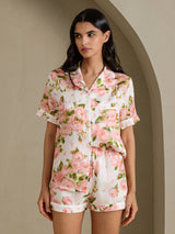[Pivoine Blanche] SilkSilky-FR Short Sleeve Notch Collar Femme Pyjamas 001