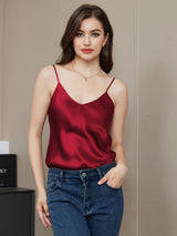 [Rouge Foncé] SilkSilky-FR Spaghetti Strap V Neck Top À Fines Brides 003