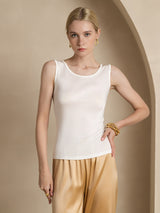 [Blanc] SilkSilky-FR Sans manches Col Rond Femme T-Shirt 001