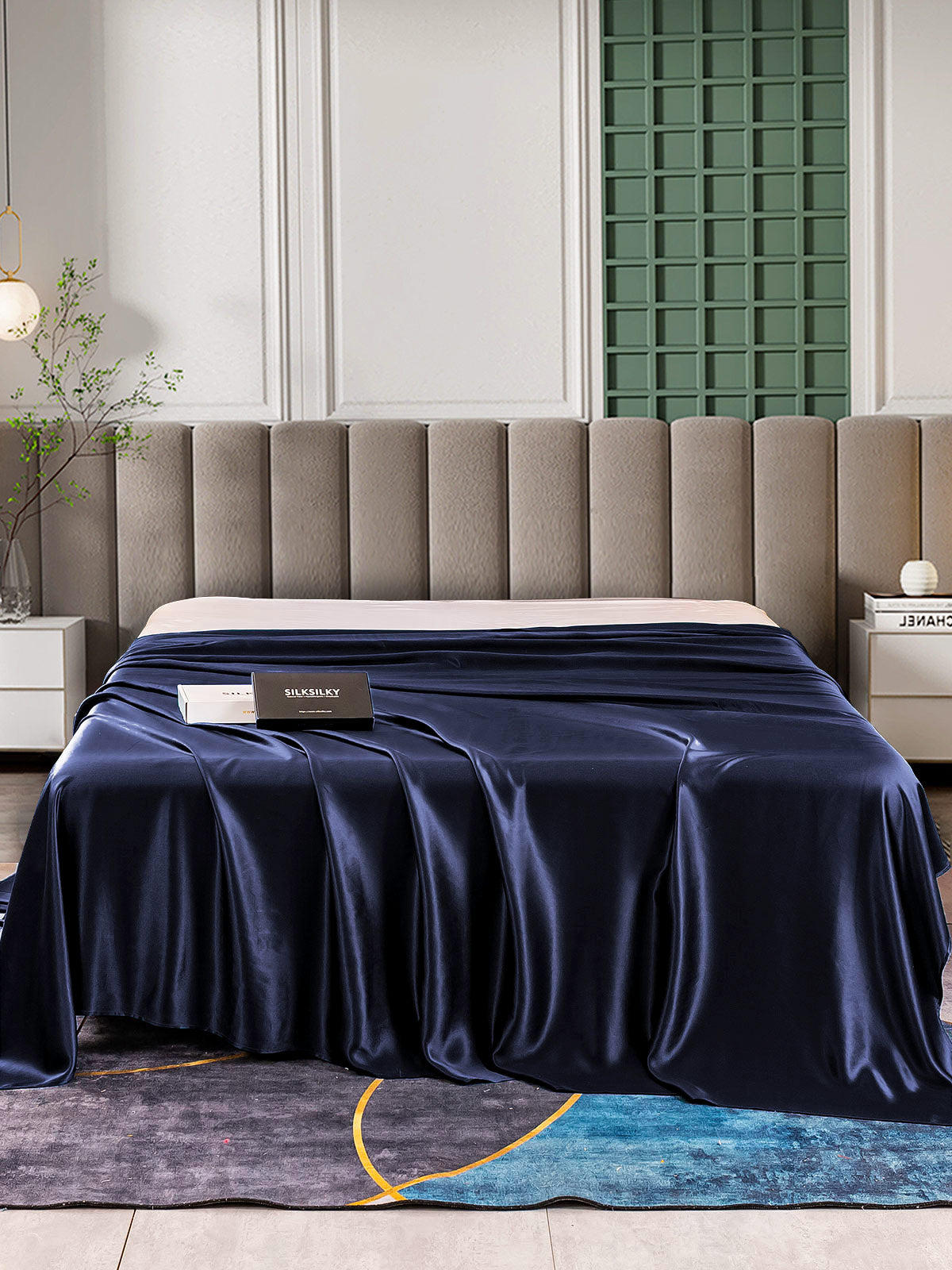 [Bleu Foncé] SilkSilky-FR 25Momme Pure Soie Sheet 002