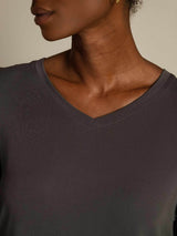 [Gris] SilkSilky-FR Manches courtes Col V Femme T-Shirt 004