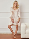 SilkSilky FR Trois quart Nightgown&Robe Set Ivory 005