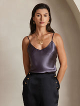 [Gris Pourpre] SilkSilky-FR Spaghetti Strap V Neck Top À Fines Brides 006